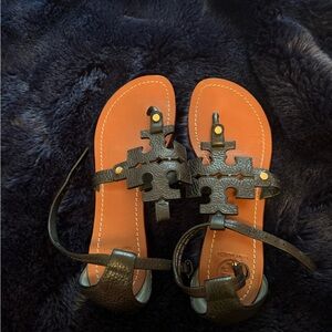 Tory Burch Black Gladiator Slip On Strappy Sandals